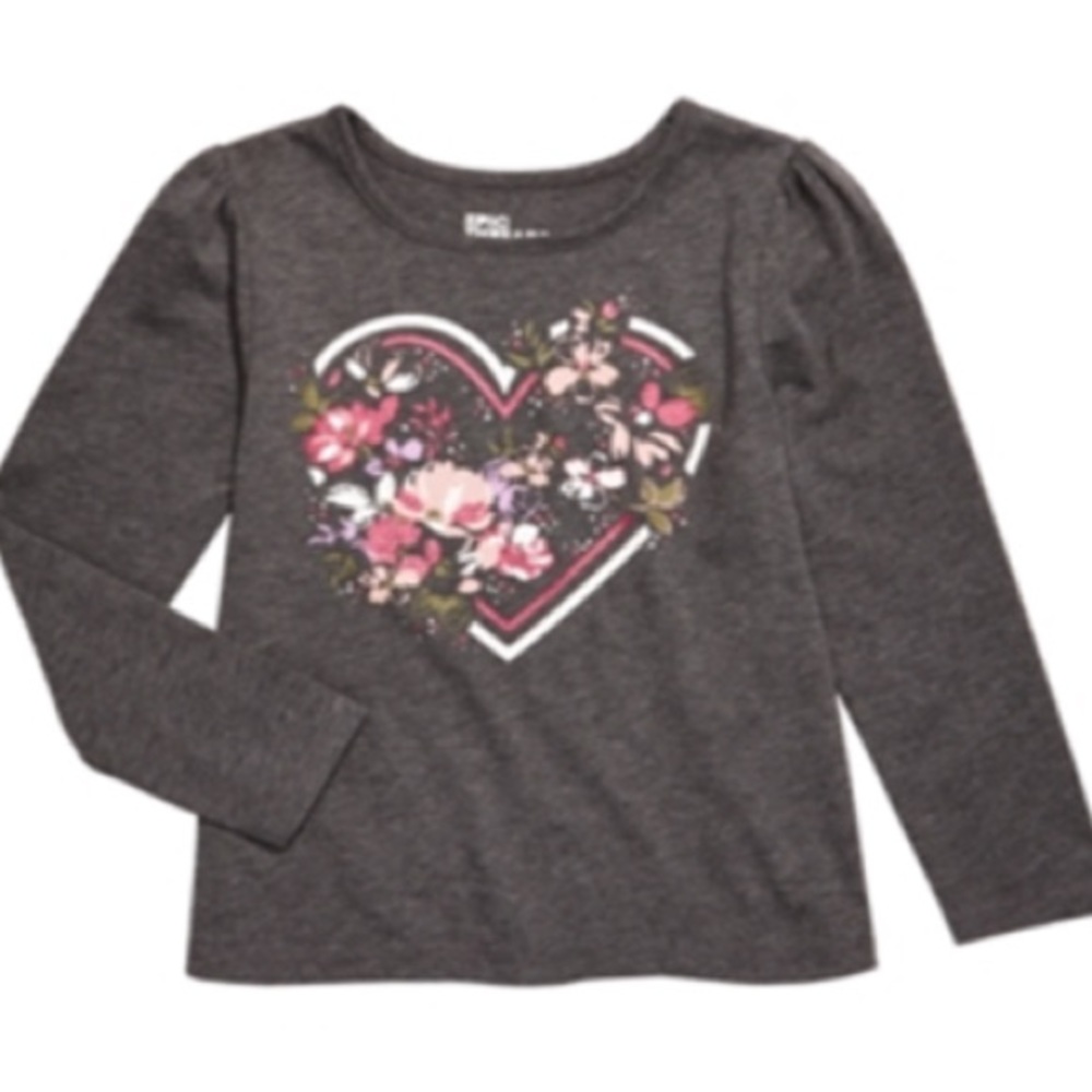 NEW Epic Threads Girls Floral Heart Long Sleeve Top, Size 4T, Gray